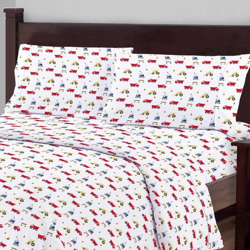 softan طقم ملاءات سرير سوفتان للأطفال، حجم توأم، 3 قطع، ميكروفايبر، تصميم شاحنات، جيب عميق - Image 2